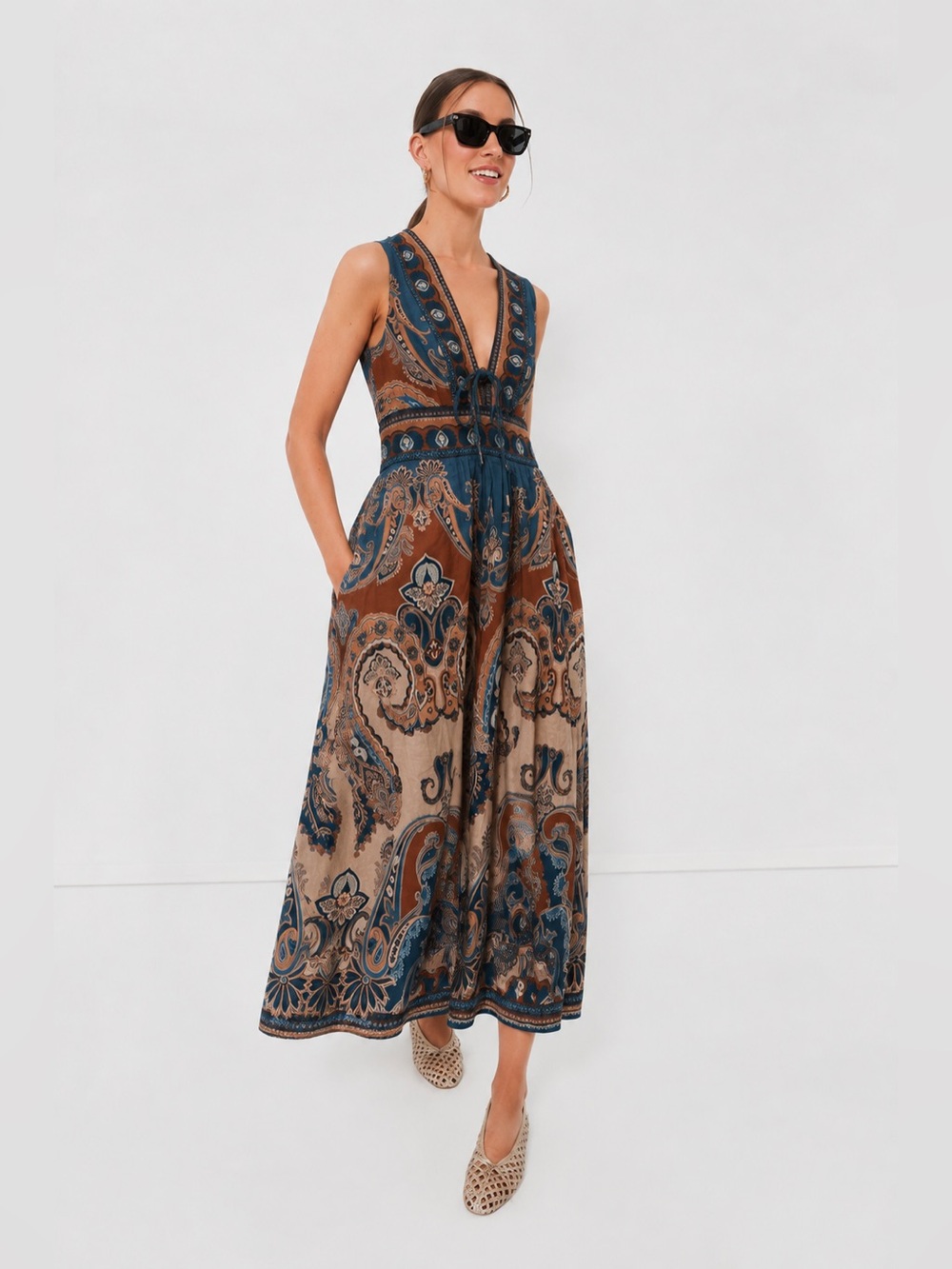 New Tuckernuck Caroline Constas Mocha Print Midi Dress - size small